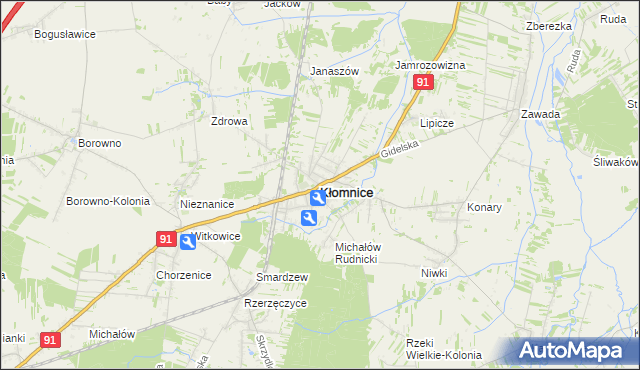 mapa Kłomnice, Kłomnice na mapie Targeo