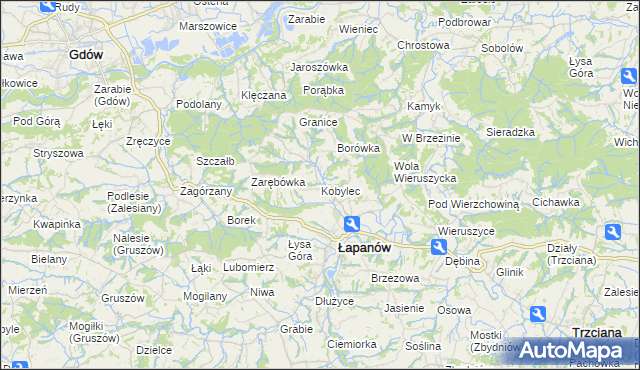 mapa Kobylec gmina Łapanów, Kobylec gmina Łapanów na mapie Targeo