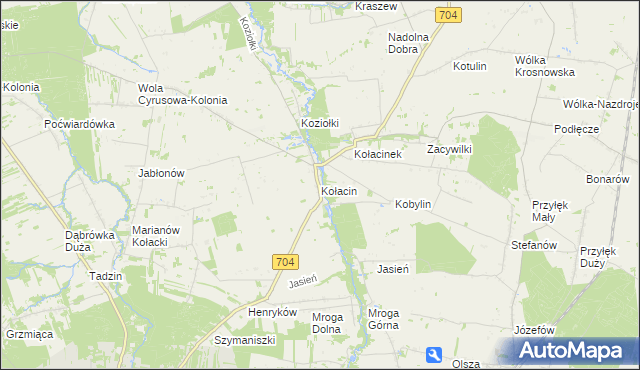 mapa Kołacin gmina Dmosin, Kołacin gmina Dmosin na mapie Targeo