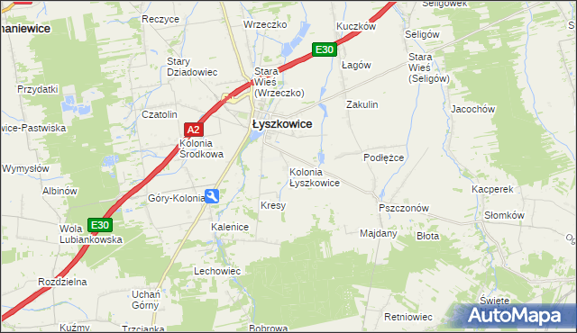mapa Kolonia Łyszkowice, Kolonia Łyszkowice na mapie Targeo