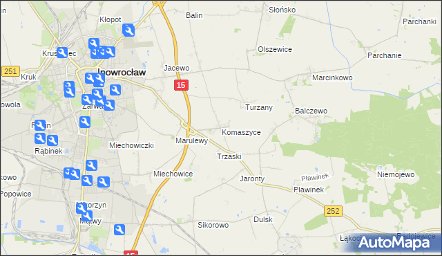 mapa Komaszyce gmina Inowrocław, Komaszyce gmina Inowrocław na mapie Targeo