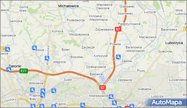 mapa Kończyce gmina Michałowice, Kończyce gmina Michałowice na mapie Targeo