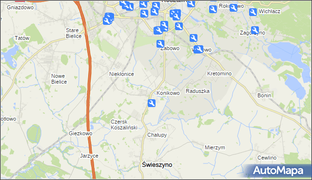 mapa Konikowo gmina Świeszyno, Konikowo gmina Świeszyno na mapie Targeo
