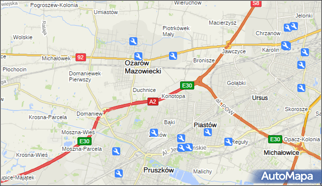 mapa Konotopa gmina Ożarów Mazowiecki, Konotopa gmina Ożarów Mazowiecki na mapie Targeo