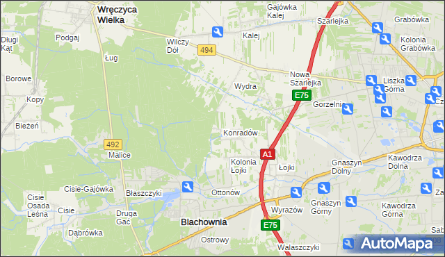 mapa Konradów gmina Blachownia, Konradów gmina Blachownia na mapie Targeo