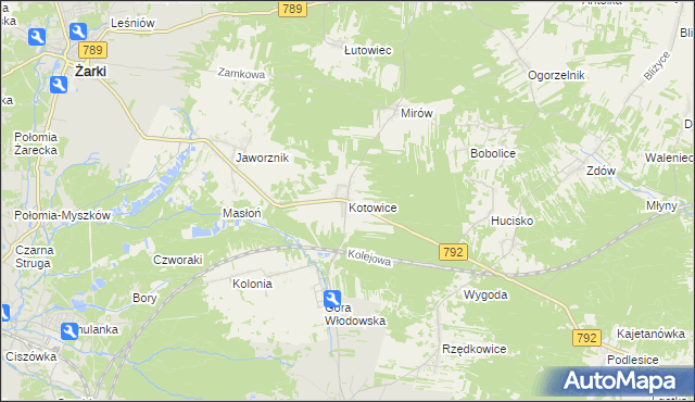 mapa Kotowice gmina Żarki, Kotowice gmina Żarki na mapie Targeo