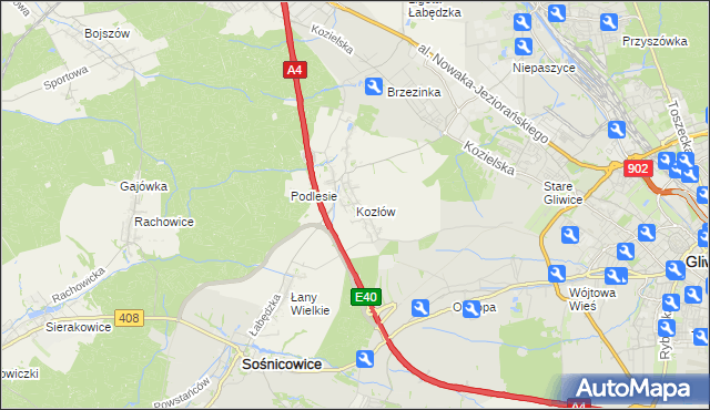 mapa Kozłów gmina Sośnicowice, Kozłów gmina Sośnicowice na mapie Targeo