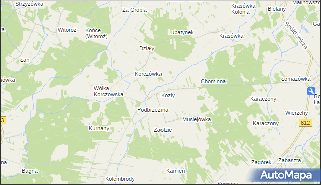 mapa Kozły gmina Łomazy, Kozły gmina Łomazy na mapie Targeo