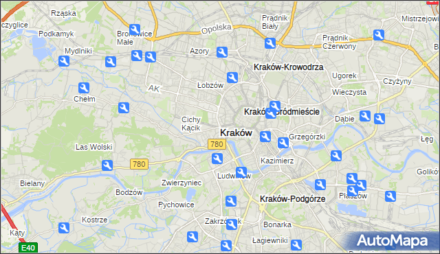 mapa Krakowa, Kraków na mapie Targeo
