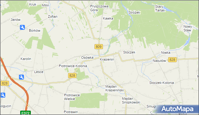 mapa Krasienin, Krasienin na mapie Targeo