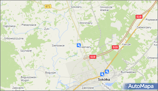mapa Kraśniany, Kraśniany na mapie Targeo