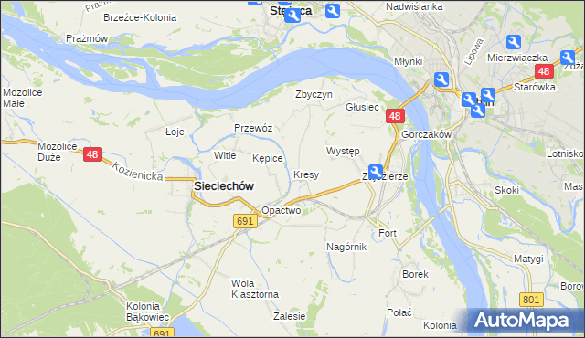 mapa Kresy gmina Sieciechów, Kresy gmina Sieciechów na mapie Targeo