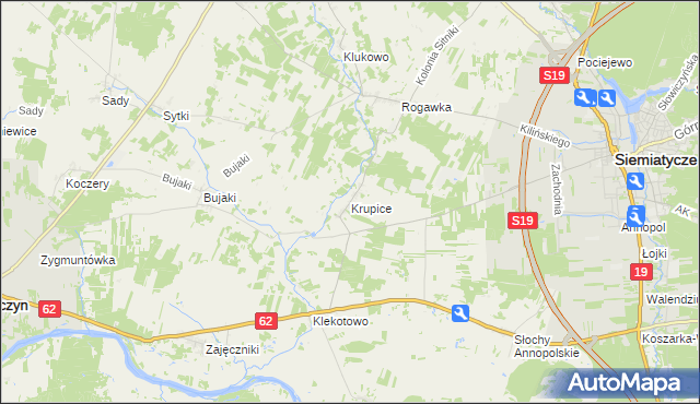 mapa Krupice gmina Siemiatycze, Krupice gmina Siemiatycze na mapie Targeo