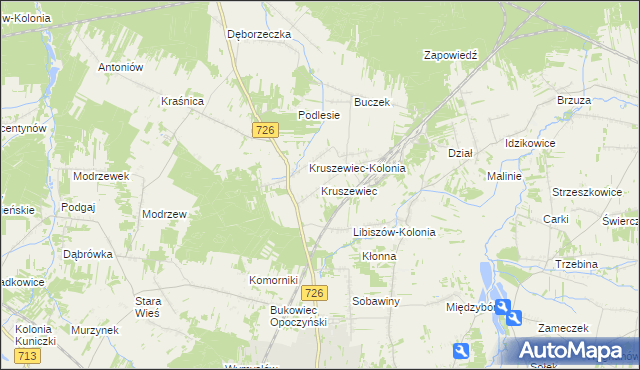 mapa Kruszewiec gmina Opoczno, Kruszewiec gmina Opoczno na mapie Targeo