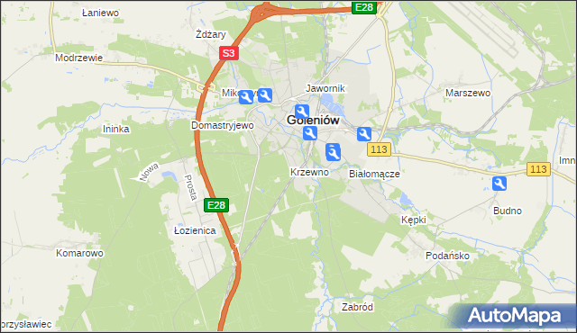 mapa Krzewno gmina Goleniów, Krzewno gmina Goleniów na mapie Targeo
