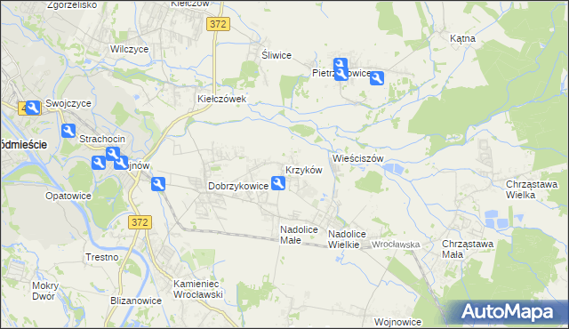 mapa Krzyków gmina Czernica, Krzyków gmina Czernica na mapie Targeo
