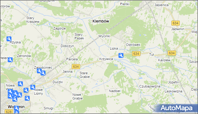 mapa Krzywica gmina Klembów, Krzywica gmina Klembów na mapie Targeo