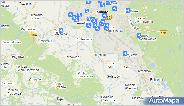 mapa Książnice gmina Mielec, Książnice gmina Mielec na mapie Targeo