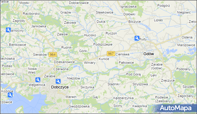 mapa Kunice gmina Gdów, Kunice gmina Gdów na mapie Targeo