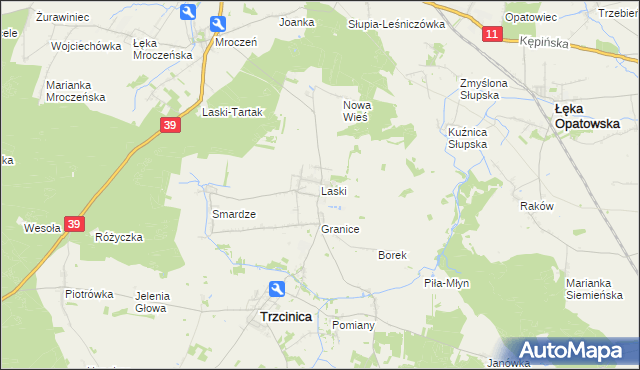 mapa Laski gmina Trzcinica, Laski gmina Trzcinica na mapie Targeo