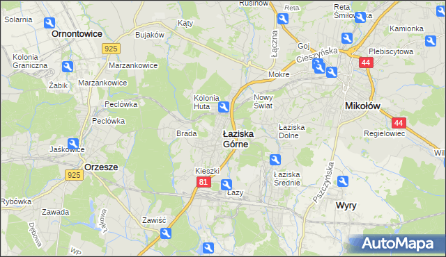 mapa Łaziska Górne, Łaziska Górne na mapie Targeo