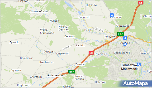 mapa Łazisko gmina Tomaszów Mazowiecki, Łazisko gmina Tomaszów Mazowiecki na mapie Targeo