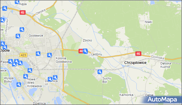 mapa Lędziny gmina Chrząstowice, Lędziny gmina Chrząstowice na mapie Targeo