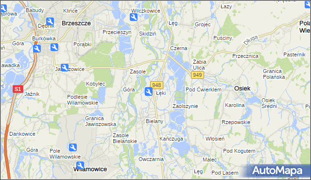 mapa Łęki gmina Kęty, Łęki gmina Kęty na mapie Targeo