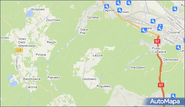 mapa Łężyce gmina Wejherowo, Łężyce gmina Wejherowo na mapie Targeo