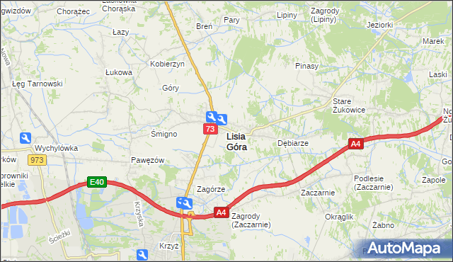 mapa Lisia Góra powiat tarnowski, Lisia Góra powiat tarnowski na mapie Targeo