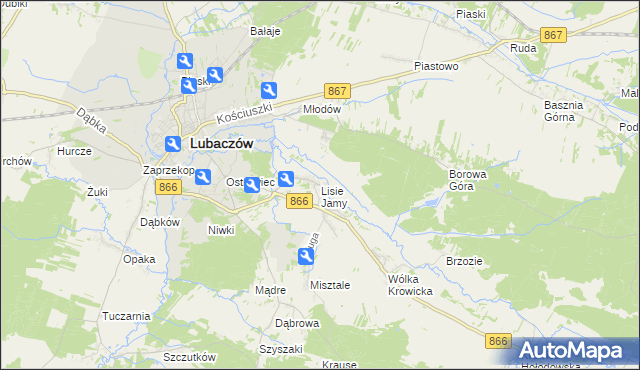 mapa Lisie Jamy gmina Lubaczów, Lisie Jamy gmina Lubaczów na mapie Targeo