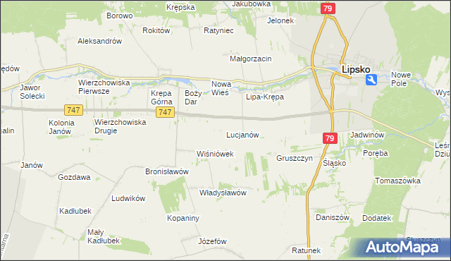 mapa Lucjanów gmina Lipsko, Lucjanów gmina Lipsko na mapie Targeo