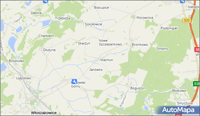 mapa Machcin gmina Śmigiel, Machcin gmina Śmigiel na mapie Targeo