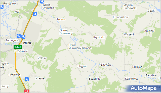 mapa Majdan Krynicki gmina Izbica, Majdan Krynicki gmina Izbica na mapie Targeo