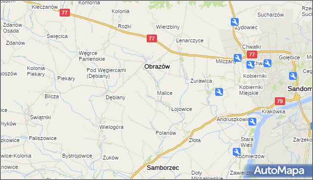 mapa Malice gmina Obrazów, Malice gmina Obrazów na mapie Targeo