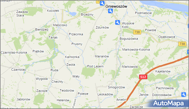 mapa Marianów gmina Gniewoszów, Marianów gmina Gniewoszów na mapie Targeo