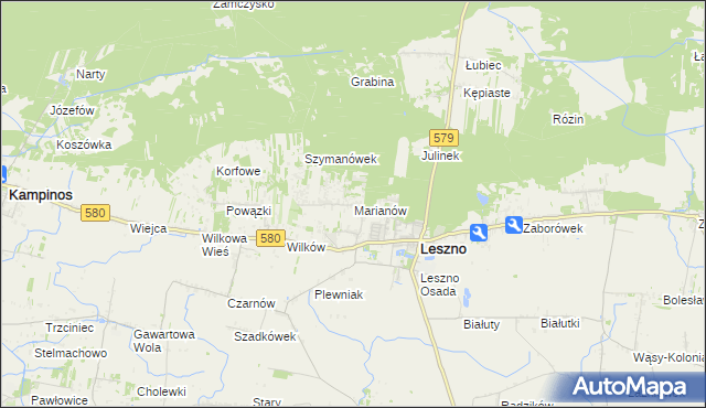 mapa Marianów gmina Leszno, Marianów gmina Leszno na mapie Targeo