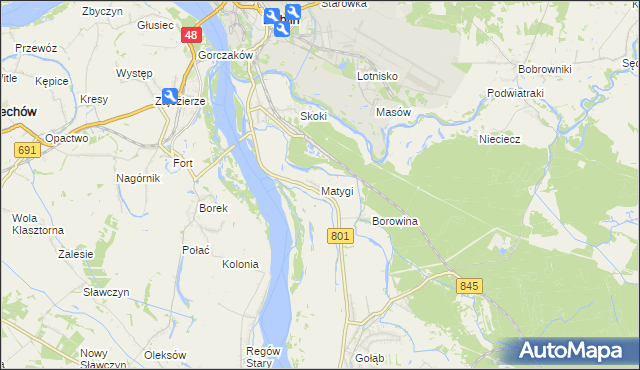 mapa Matygi, Matygi na mapie Targeo