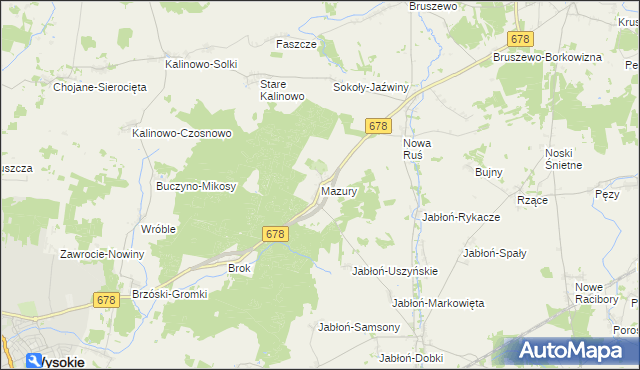 mapa Mazury gmina Wysokie Mazowieckie, Mazury gmina Wysokie Mazowieckie na mapie Targeo