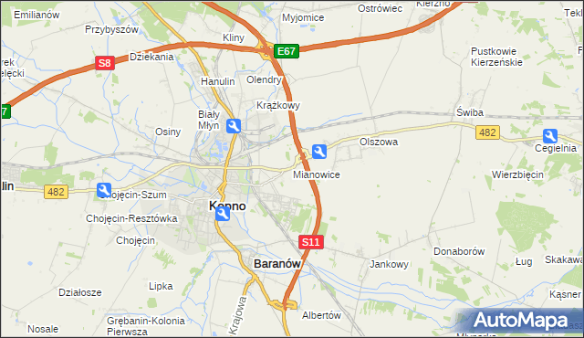 mapa Mianowice gmina Kępno, Mianowice gmina Kępno na mapie Targeo