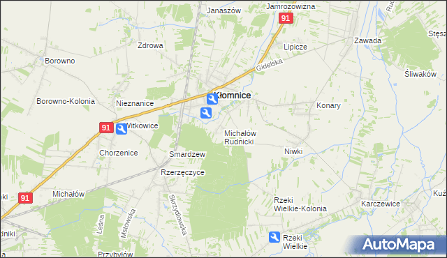mapa Michałów gmina Kłomnice, Michałów gmina Kłomnice na mapie Targeo