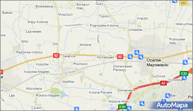 mapa Michałówek gmina Ożarów Mazowiecki, Michałówek gmina Ożarów Mazowiecki na mapie Targeo