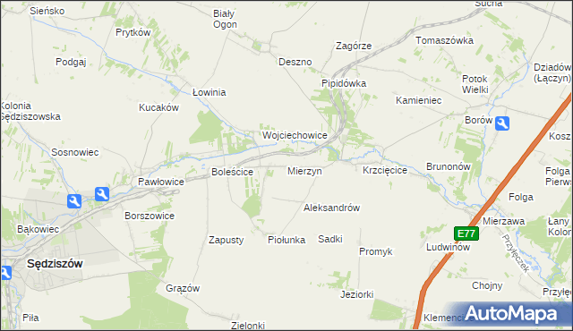 mapa Mierzyn gmina Sędziszów, Mierzyn gmina Sędziszów na mapie Targeo