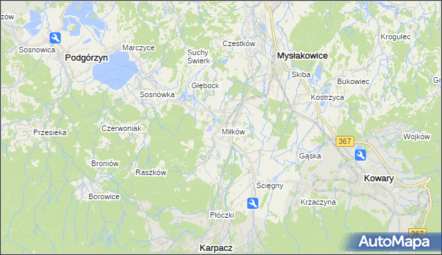 mapa Miłków gmina Podgórzyn, Miłków gmina Podgórzyn na mapie Targeo