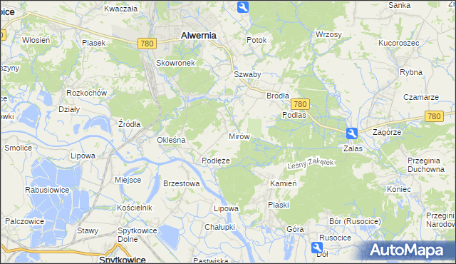 mapa Mirów gmina Alwernia, Mirów gmina Alwernia na mapie Targeo