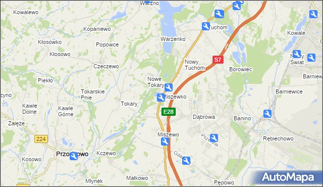 mapa Miszewko gmina Żukowo, Miszewko gmina Żukowo na mapie Targeo
