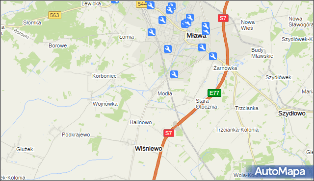 mapa Modła gmina Wiśniewo, Modła gmina Wiśniewo na mapie Targeo
