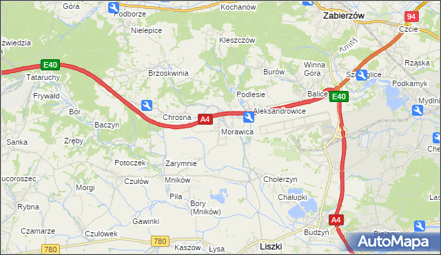 mapa Morawica gmina Liszki, Morawica gmina Liszki na mapie Targeo