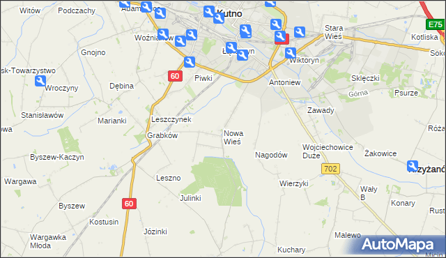 mapa Nowa Wieś gmina Kutno, Nowa Wieś gmina Kutno na mapie Targeo