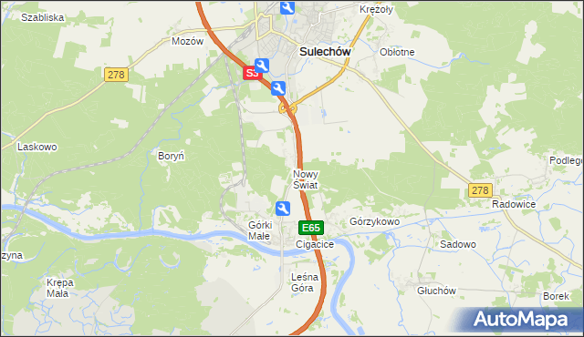 mapa Nowy Świat gmina Sulechów, Nowy Świat gmina Sulechów na mapie Targeo